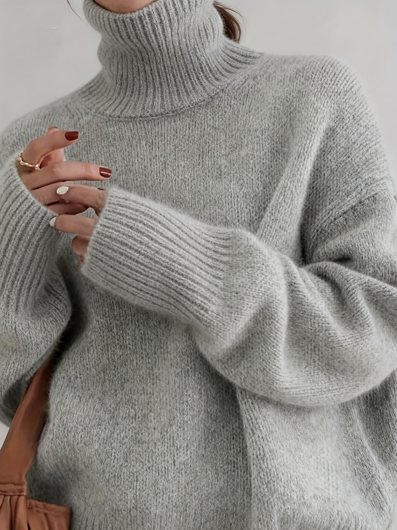 Women's High Neck Knitted Sweater, Pure Color Versatile Pullover, Casual Fashion Top for Daily Wear, Comfortable and Stylish, Knitwear