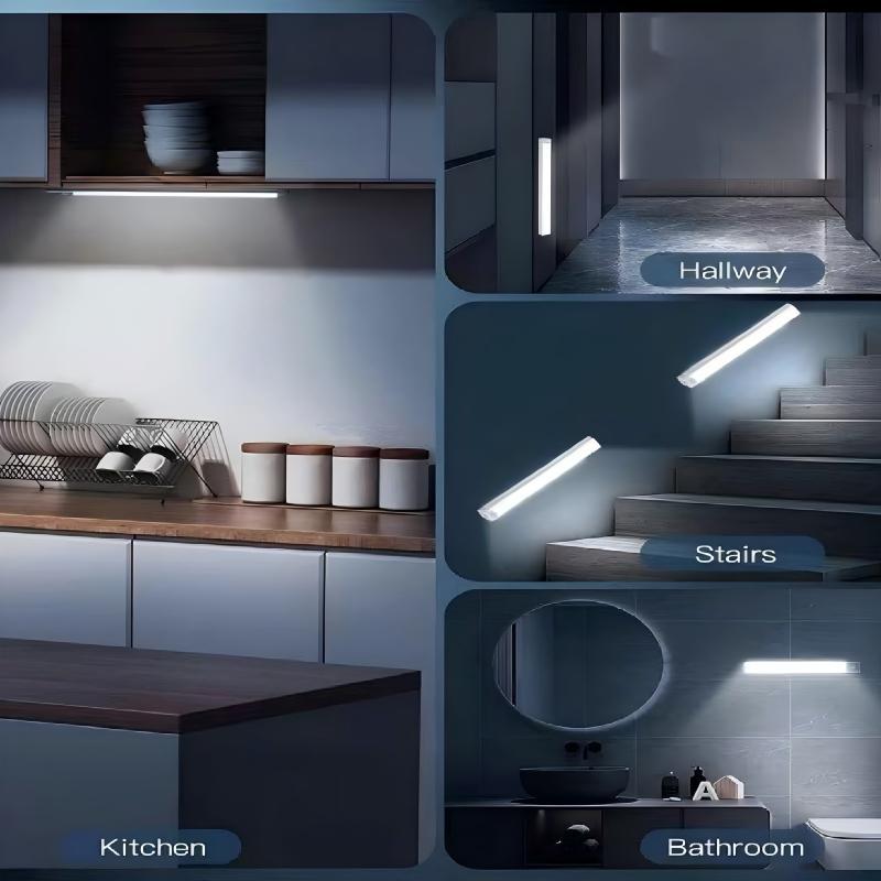 Smart Motion Sensor LED Strip Light, Self-Adhesive Rechargeable Night Light Motion Sensor Lamp for Cabinet, Wardrobe and Drawer, Wall-Mounted Low-Voltage Lighting Fixture