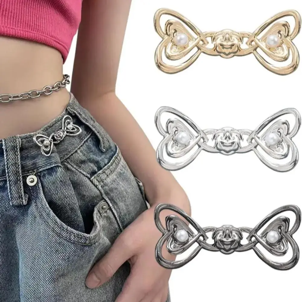 3-Pack Handmade Heart Shape Jeans Waist Tightener - Adjustable Size Button Pins, No-Sew Easy-Install Metal Clips Waist Fixer for Oversized Jeans & Pants, Daily Wear Fashion Accessory