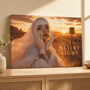 "Desert Light" Route 66 Canvas Wall Art, Gothic Nun Print, Golden Sunset & Desert Highway Aesthetic, Living Room Bedroom Office Decor, Statement Poster Gift,wall decor,poster.