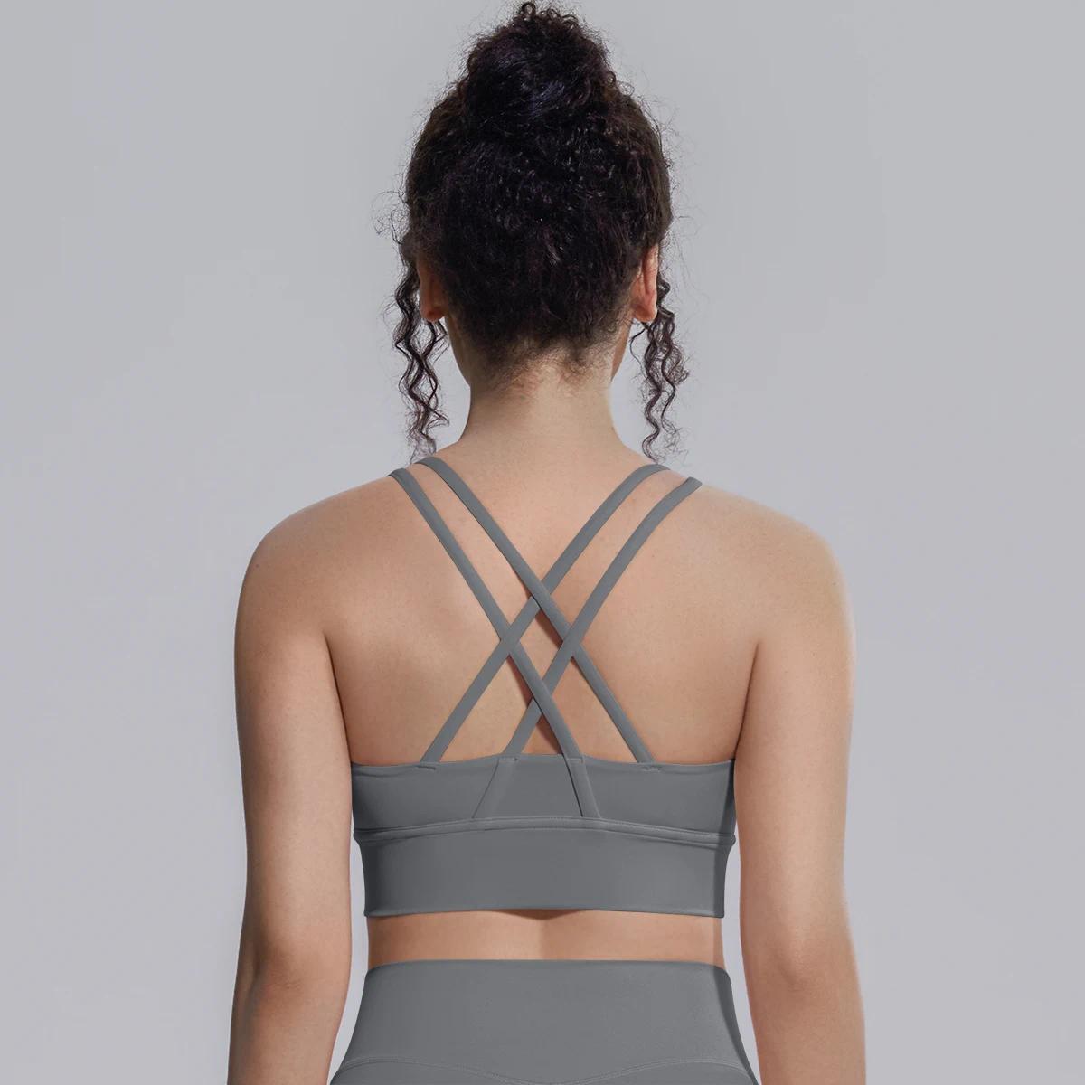 Summer Cross Straps Woman Yoga Bra Shock-absorbing Running Yoga Tank Top with Chest Pad Sexy Beautiful Back Gym Yoga Brassiere