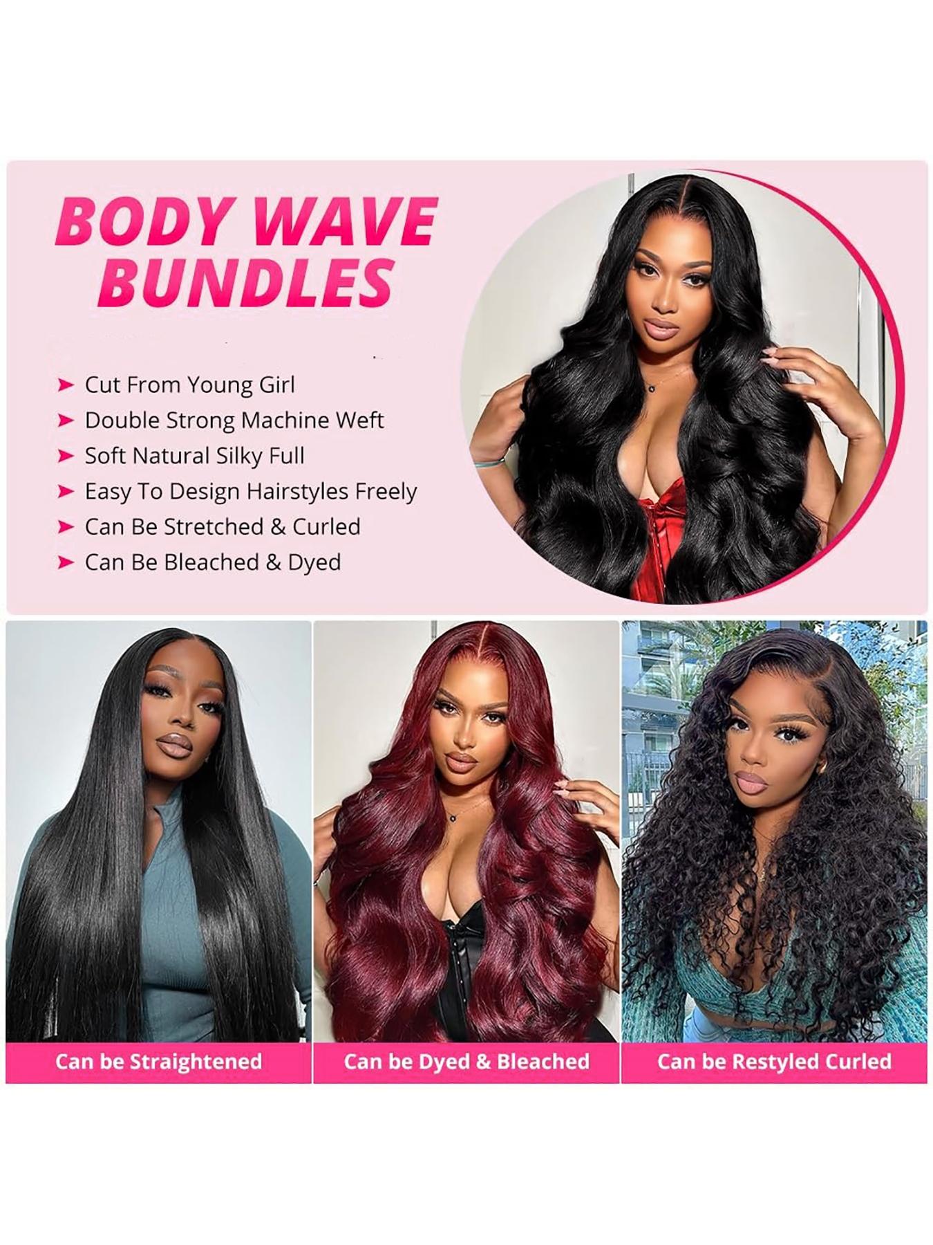 12A Human Hair Bundles Body Wave Bundles Human Hair 100% Unprocessed Brazilian Virgin Hair Body Wave 3 Bundles Deals Real Human Hair Extensions For  Women Natural Black