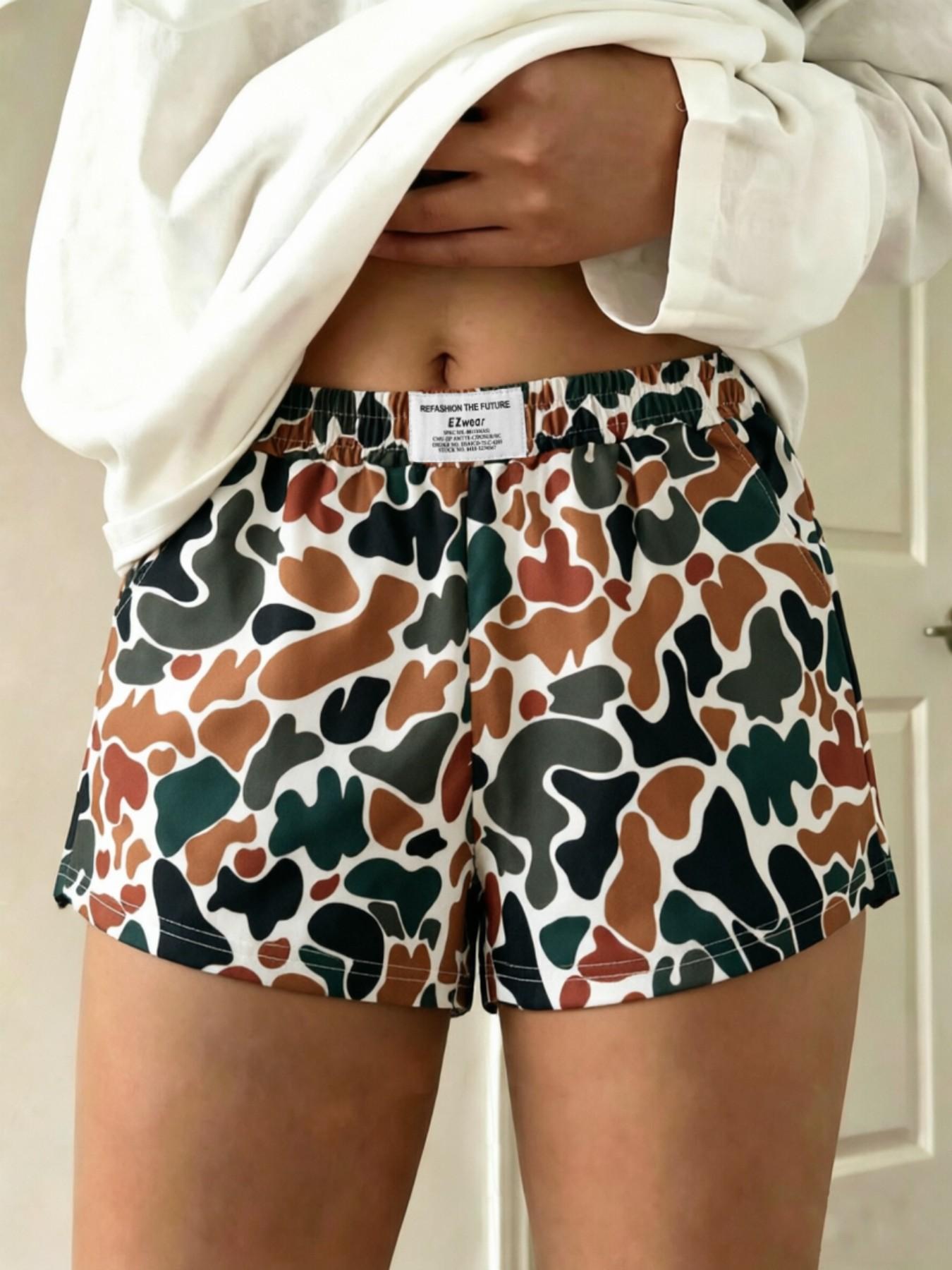 Women's Camo Print Elastic Waist Shorts, Camouflage Print Shorts, Casual Comfy Breathable Shorts for Daily Wear, Ladies Bottoms for All Seasons