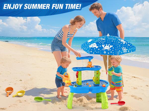 3-Tier Water Table for Toddlers,Summer Showers Splash Tower Water Table for Kids,Water Toys with Umbrella,Suit for Outdoor/Indoor Sensory Toys for Kids,Birthday Christmas Halloween Gift for Boys & Girls