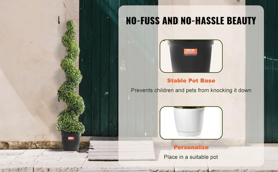 VEVOR Artificial Boxwood Topiary Tree, 60 inch Tall (2 Pieces), Spiral Faux Topiary Trees, Faux Plant w/ Extra Leaves Pot Small Decoration, UV Rated Greenery Set for Home Decor Indoor/Outdoor