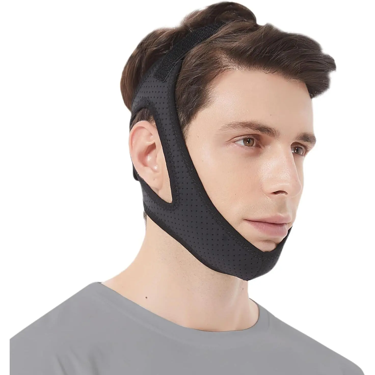 Facial Anti Snoring Chin Strap - 1-Strap Adjustable, Comfortable Night Wear for Men & Women, CPAP Mouth Closure Accessory for Better Sleep (Black)