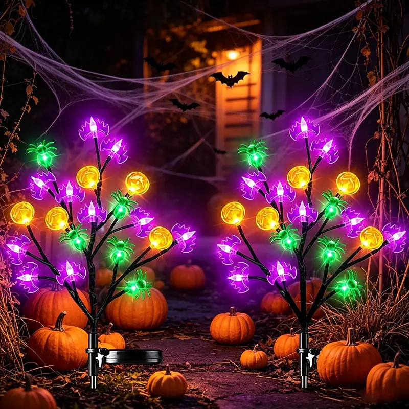 2-Pack Solar Halloween Flower Path Lights, Outdoor Waterproof LED Mood Lights, Three Lighting Modes, Pumpkin Devil Design, Garden Decor