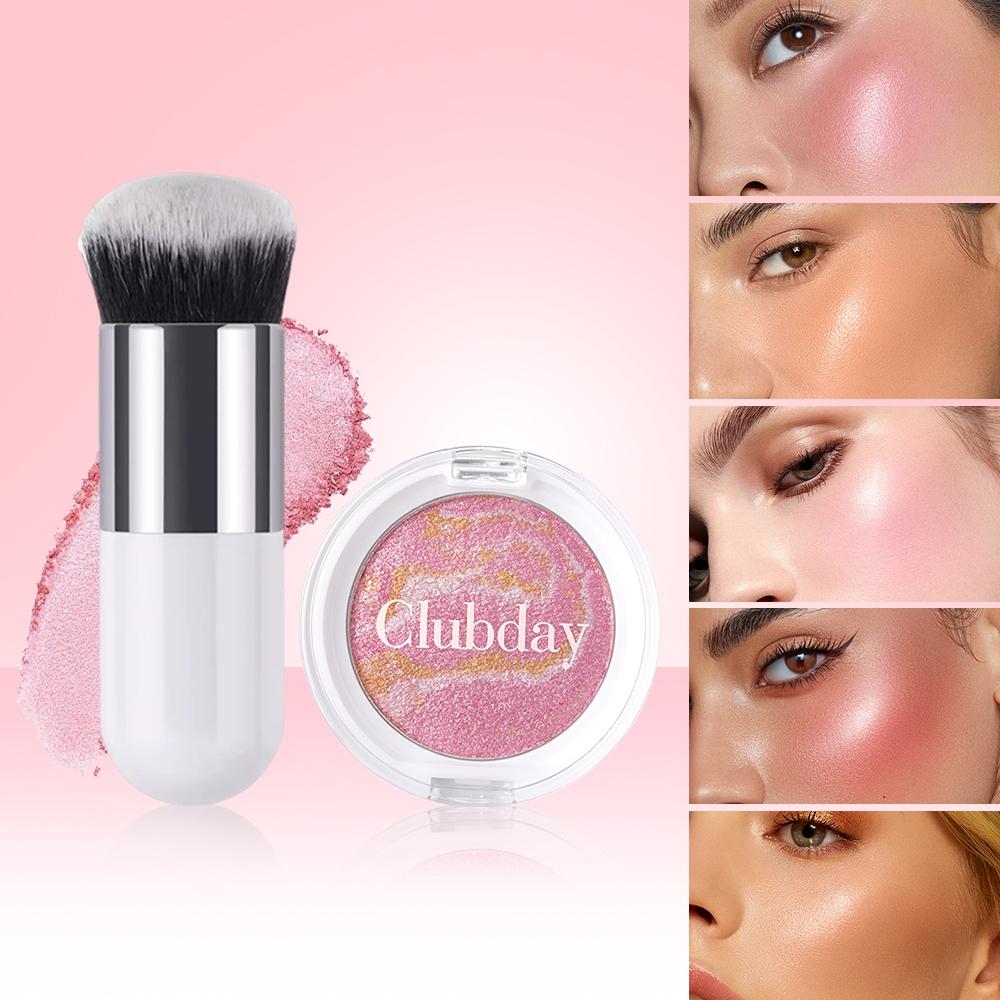 Marble Blush Powder with Brush, Shiny Silky Smooth, Natural Luster, Long Lasting Waterproof, Ideal for Daily & Party Makeup