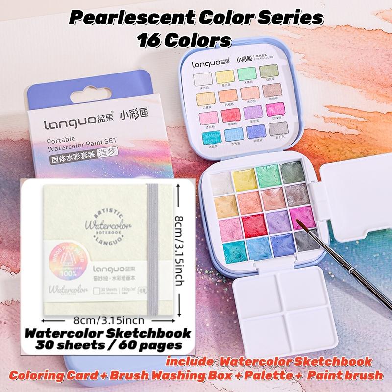 Travel Watercolor Paint Set - Artist Bundle 16 Colors with Palette,Portable Watercolor Travel Kit with Brush, Coloring Card, Brush Washing Box for Adults, Artists & Professionals