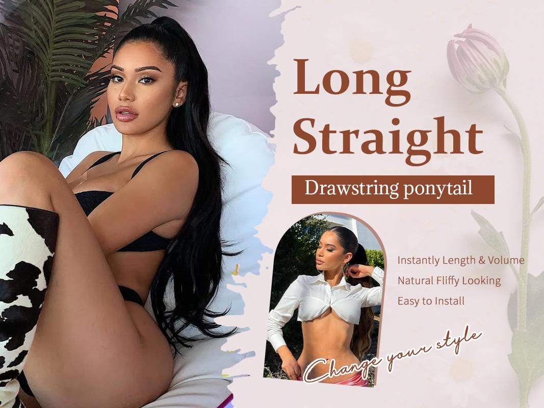 HIUSVO Ponytail Extension Claw 30 Inch Long Straight Pony Tail Clip in Claw Hair Extensions Natural Looking Synthetic Hairpiece for Women