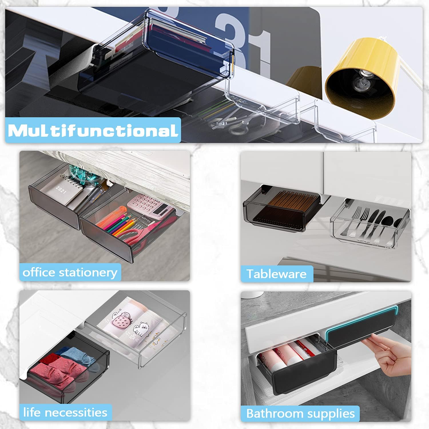 Self-adhesive Under Desk Drawer Organizer, 2 Pack Table Slide Out Large Storage Mounted Desktop Pencil Holder Tray Drawers for Office School Stationery Kitchen (Black) Self-adhesive Under Desk Drawer Organizer, 2 Pack Table Slide Out Large Storage Mounted Desktop Pencil Holder Tray Drawers for Office School Stationery Kitchen (Black)
