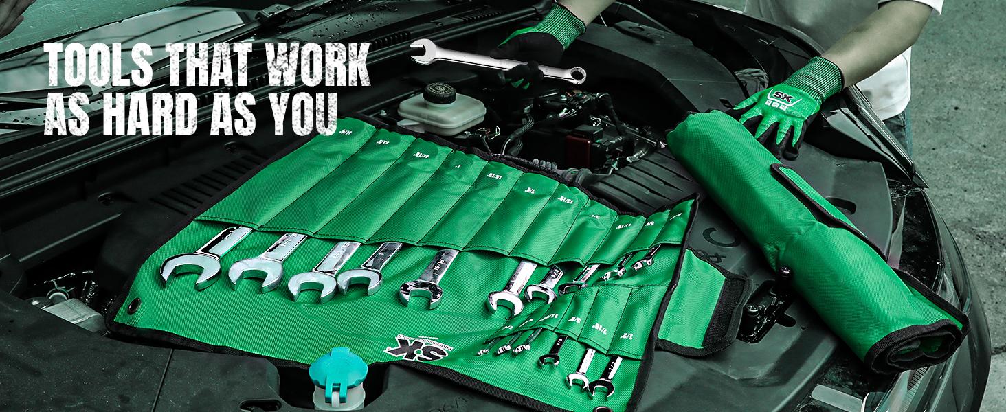 #Summervibes SK Combination Wrench Set, SAE & Metric, SuperKrome Finish, Premium CR-V Construction, with Rolling Pouch