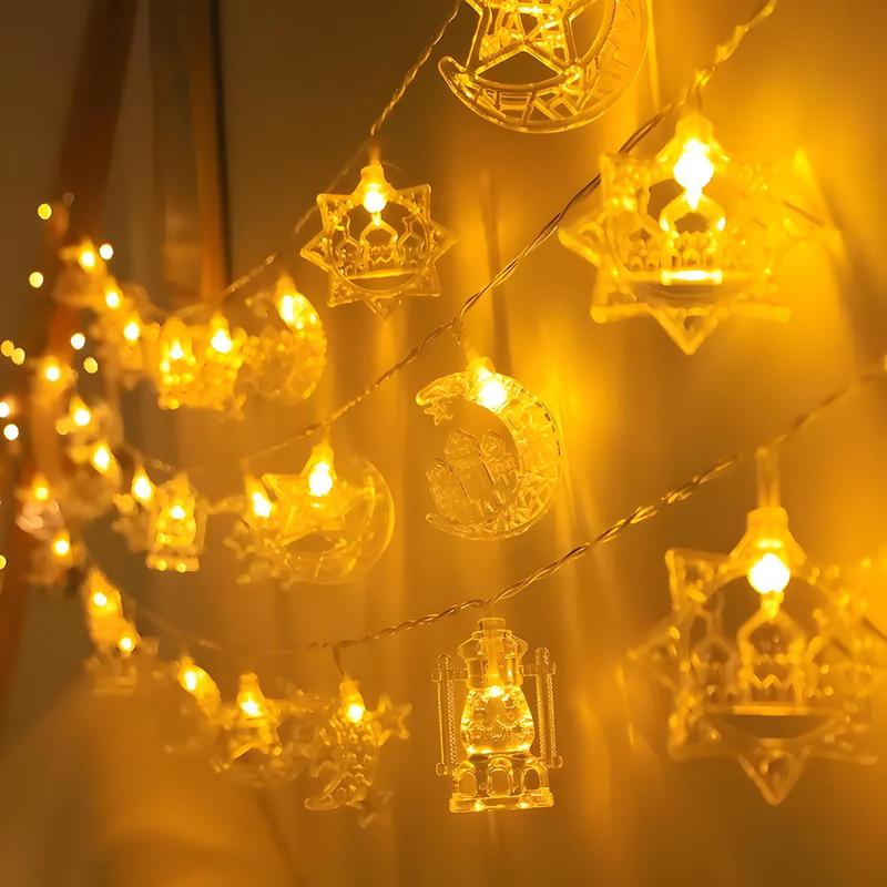 Ramadan LED String Lights Battery Operated Crescent Lantern Star Oil Lamp Decorations for Party Home Living Room Bedroom Party Lighting Decoration