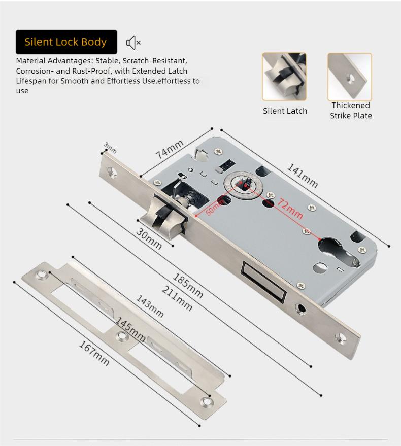 Home Interior Door Lock – Black Solid Wood Bedroom Lock, Lever Handle, Silent Split Bathroom Lock