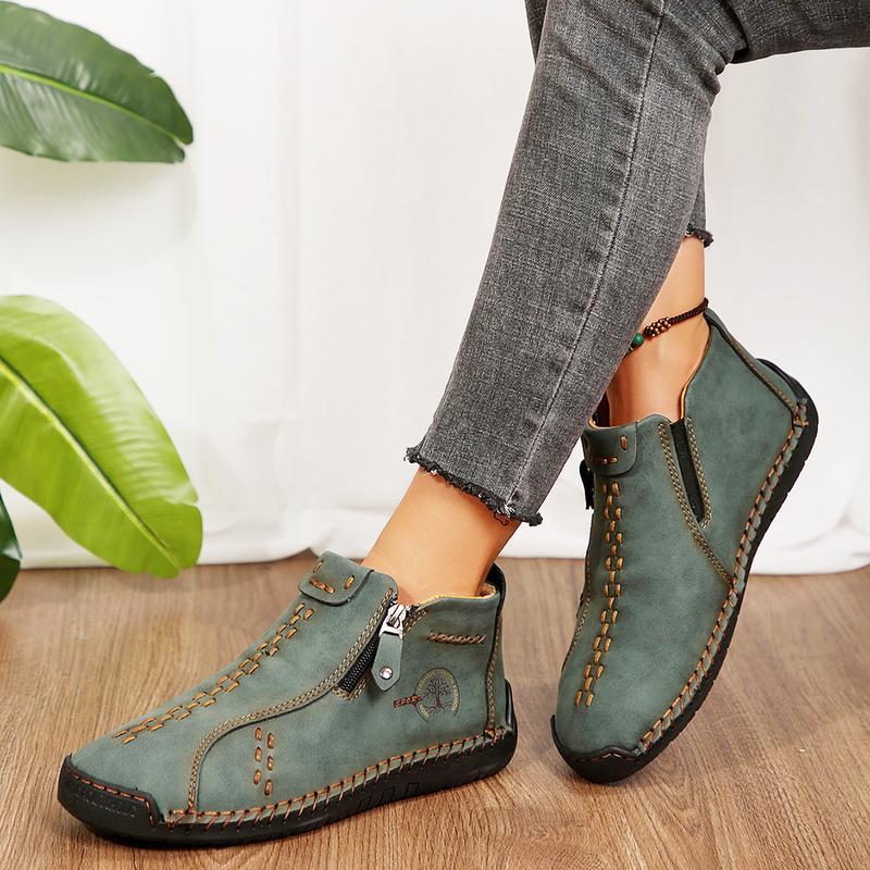 Women's Short Boots Fashion Side Zipper Design Classic Workwear Style Slip Resistant Durable Casual Boots. Girl Walking Shoes Comfort Dark Green Springfresh
