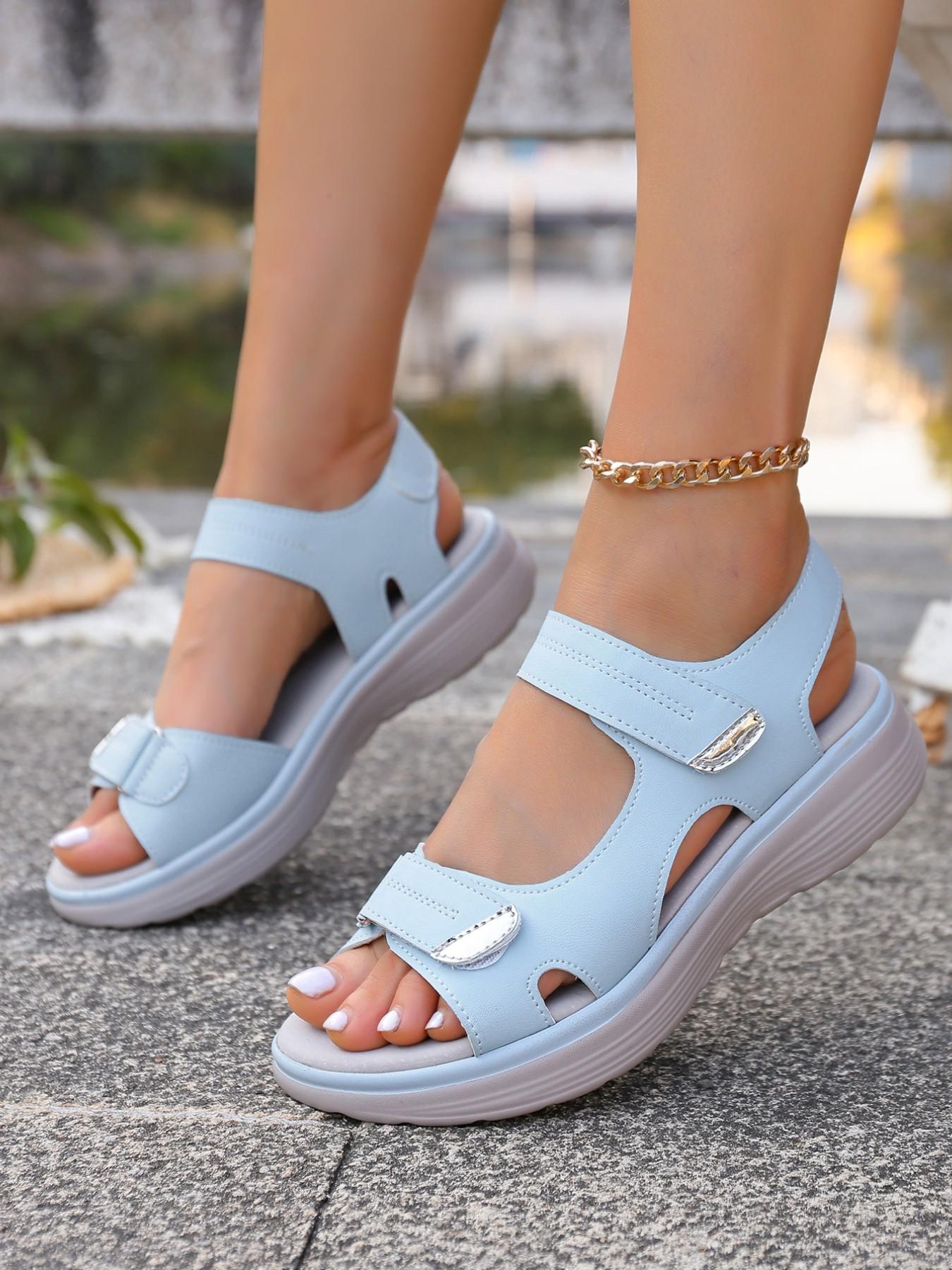2026 Women's Summer New Comfortable Wedge Heel Thick Sole Sandals, Fashion Casual Hollow Out Breathable Ladies Sandals, Velcro Beach Sandals