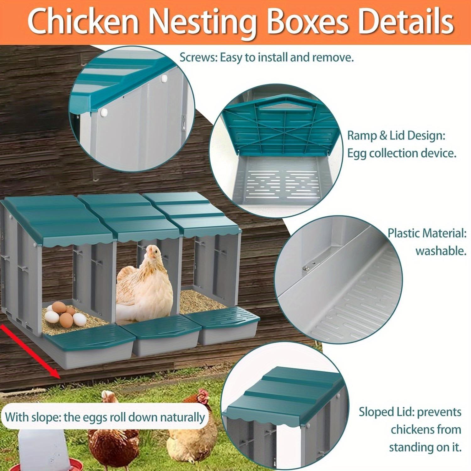 Nesting Boxes for Chicken Coop, Chicken Laying Boxes with Egg Collection & Perch for Easy Picking Protecting Eggs, Nesting Boxes for Laying Eggs with 3/4/5Compartments