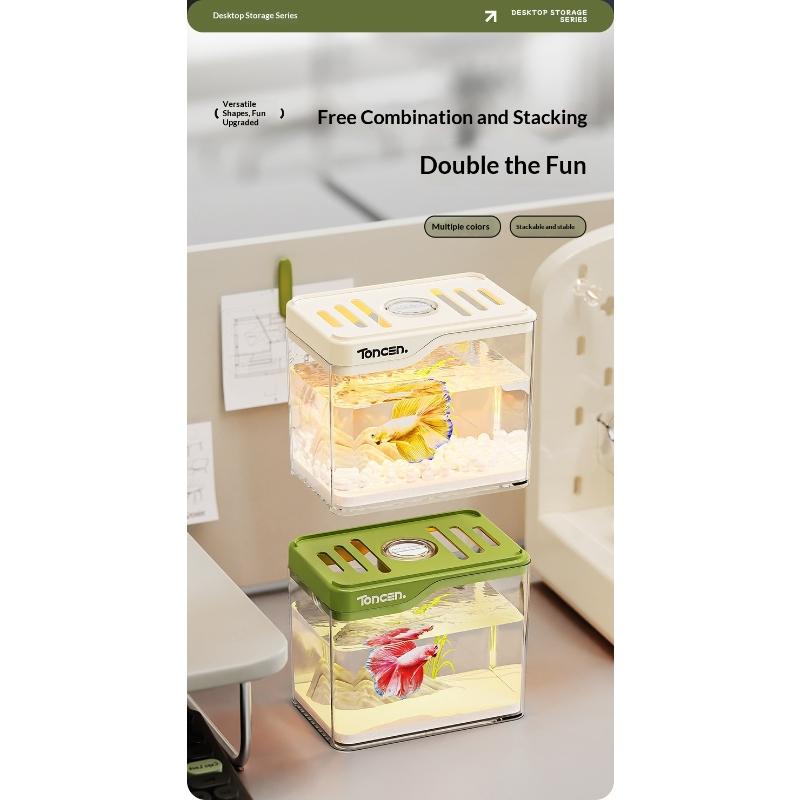 1PC Small Household Fish Tank for Living Room, Desktop Transparent Aquarium, Multifunctional & Decorative Goldfish Bowl with Beautiful Landscape Design, Clear View, Sturdy Structure, Space-Saving, Perfect for Home Office Desktop Decoration and Fish Breedi