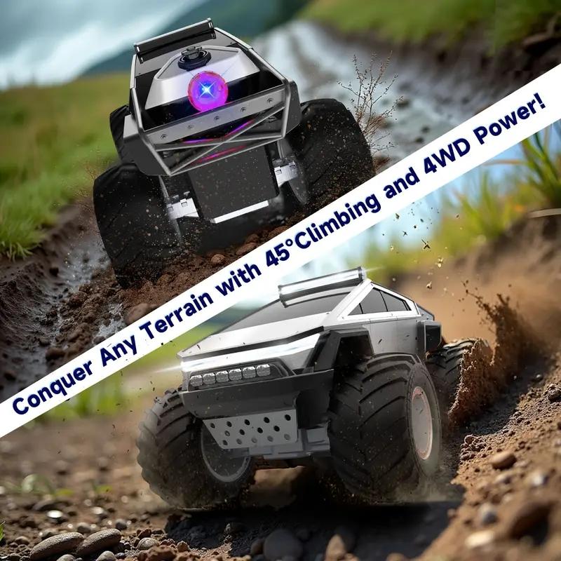 Cybertruck RC Toy Car 1:12 Scale – 4WD Monster Truck Style with LED Lights & Music, All-Terrain Off-Road Pickup with 2.4GHz Remote Control Truck , Ideal Christmas Gift for Kids 6 and Up Boys and Girls cyber Metal Shell Off-Road RC Truck Brushless Rc Cars