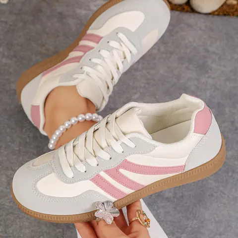 Lucky Step Women's Fashion Sports Shoes, Sporty Running Shoes, Vintage Classic Casual Lace-Up, PU Leather Patchwork, All-Season Tennis Running Walking Shoes, Fashionable Running Shoes