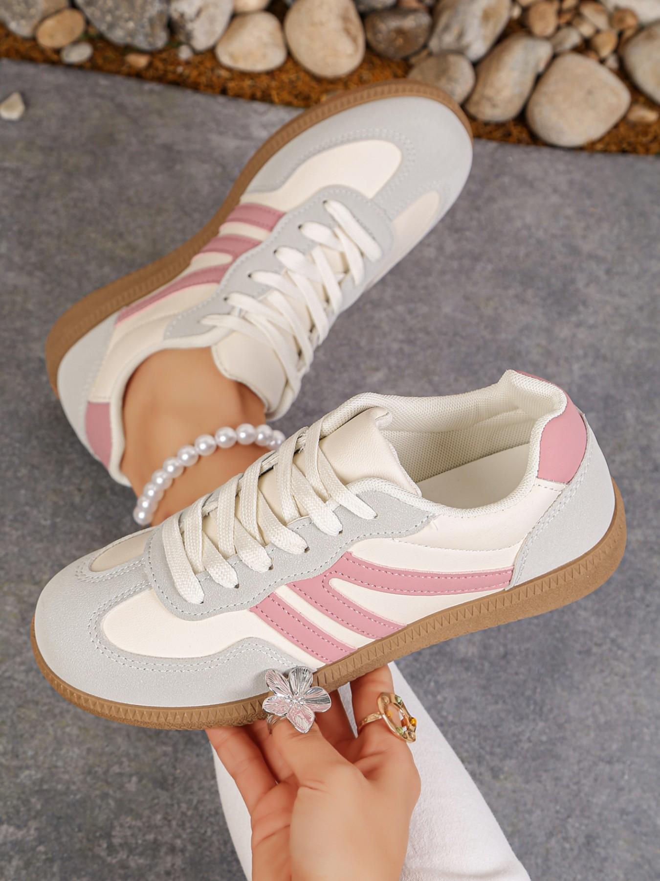 Lucky Step Women's Fashion Sports Shoes, Sporty Running Shoes, Vintage Classic Casual Lace-Up, PU Leather Patchwork, All-Season Tennis Running Walking Shoes, Running Sports Footwear