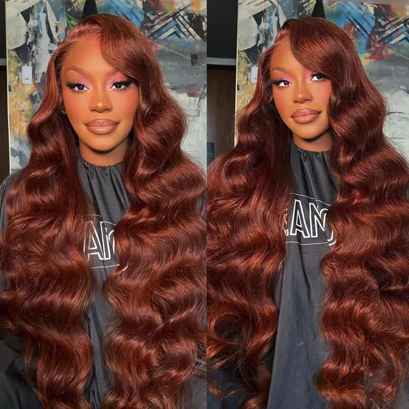 Bling Hair Dark Ginger Brown 13x6 Lace Front Wigs Human Hair Body Wave Frontal Wig 180% Density Reddish Brown Real Hair Wig 13x4 Transparent HD Lace Real Hair Wig Pre Plucked
