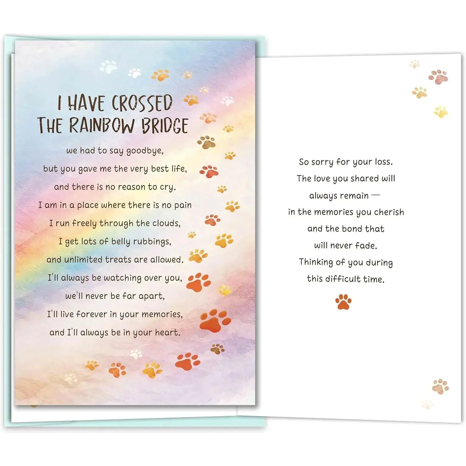 Pet Loss Sympathy Cards Gift for Dog Cat, Bereavement Condolence Card Gift for Friend Family Pet Owner, Rainbow Bridge Memorial Card