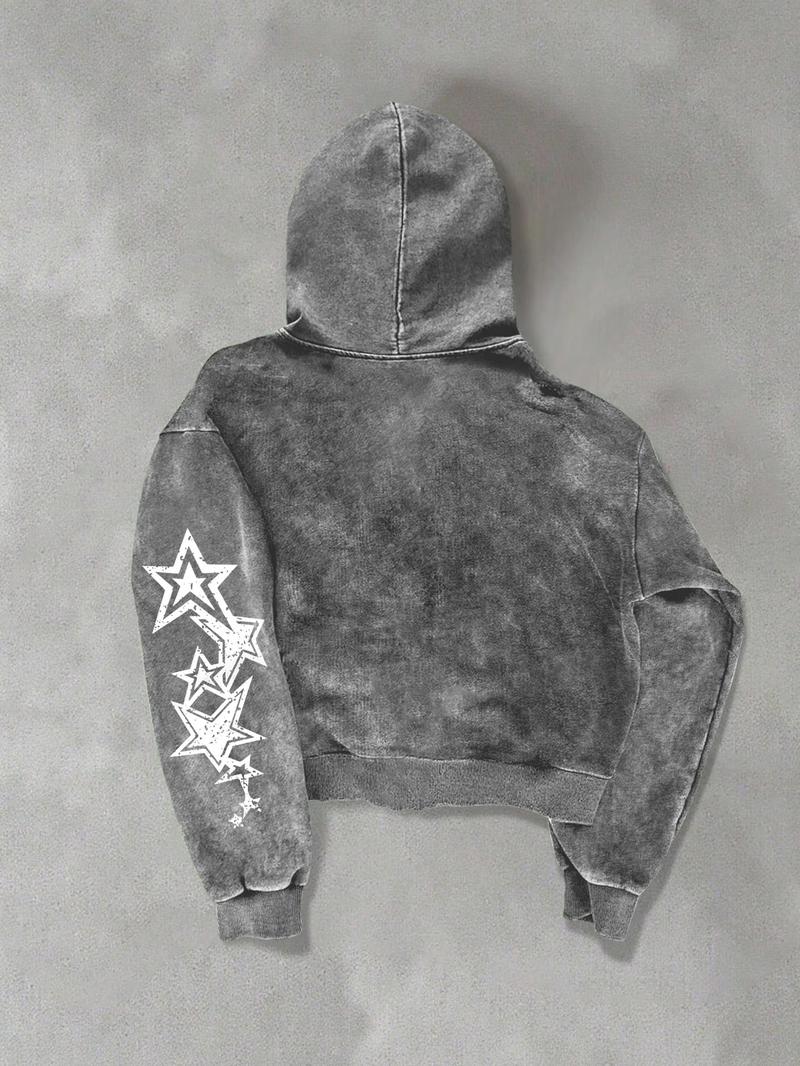 Unisex Street Style Zip Hoodie Jacket, Spring & Fall Thin Cotton Sweatshirt, Xworld Logo Star Pattern, Y2K Campus Hip Hop Fashion