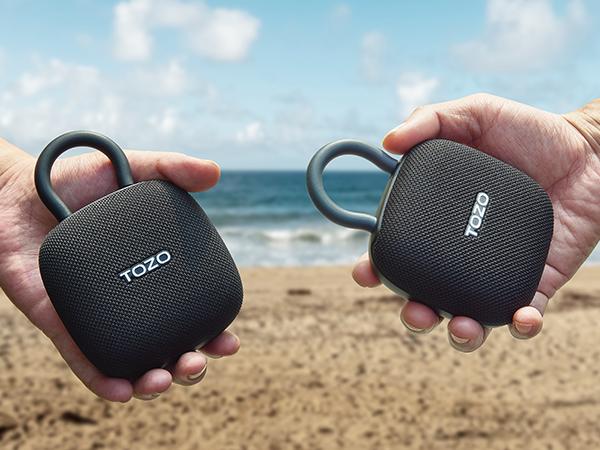 TOZO PE1 Portable Bluetooth Speakers with Adjustable Carabiner, Mini Bluetooth Wireless Shower Speaker with IPX8 Waterproof, 32H Playtime Punchy Bass Audio Speaker for Home, Outdoor and Travel, Black