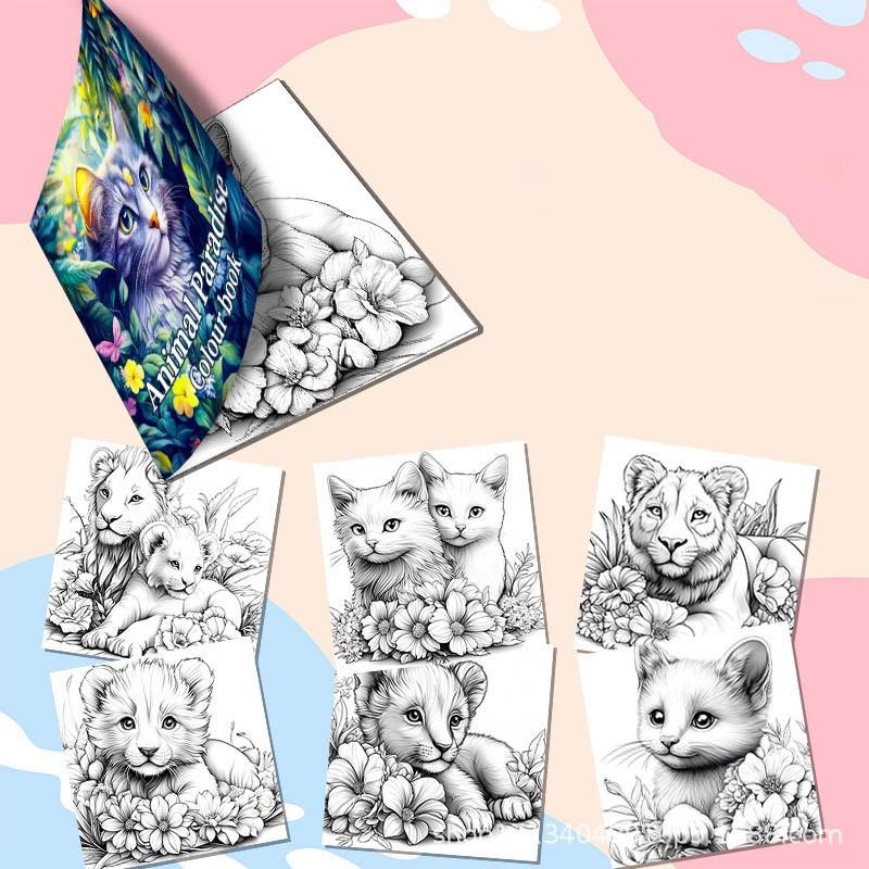 Animal Theme Coloring Book, 20 Pages Hand-Drawn Sketchbook, Art & Craft Easel, Home/school/office Art Supplies