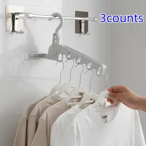 5 Holes Foldable Hanger, 3 Counts Portable Durable Hanger, Space Saving Clothes Hanger for Travel, Dormitory & Home, Organizer