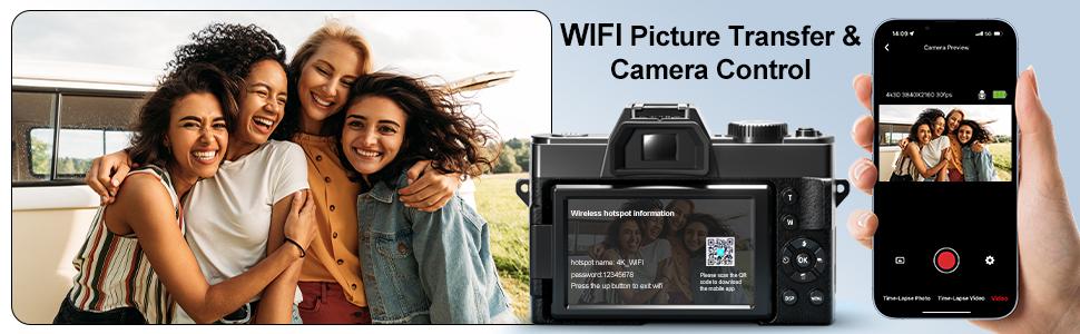 4K Digital Cameras for Photography, 48MP Vlogging Camera for YouTube with WiFi, 180° Flip Screen Compact Camera with Flash