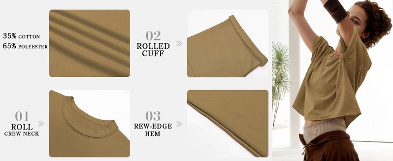 【ETCYY】Women’s 2025 Oversize Crop Tops – Minimalist Loose Fit Drop-Shoulder Tees with Batwing Sleeves, Roll Hem, Round Neck, Vintage Graphic Shirts for Yoga/Running/Gym/Summer Streetwear