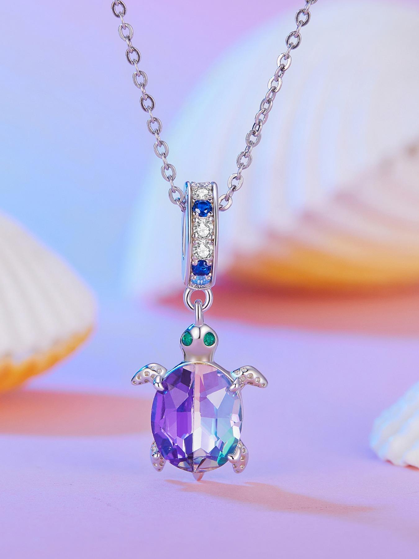 925 Sterling Silver Cute Turtle Design Pendant, Artificial Zircon Decor Pendant for Women & Girls, Fashion DIY Jewelry Accessories for Bracelet & Necklace, Charm Necklace