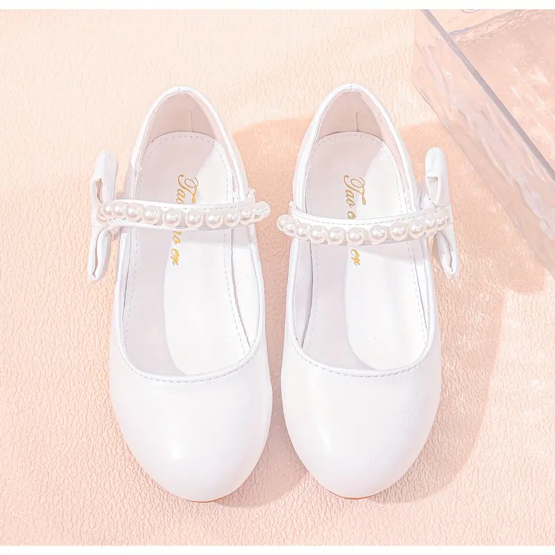 2025 Girls' Princess Theme Round-Toe Flat Shoes - White Bow Detail, Comfortable Everyday Kids' Footwear