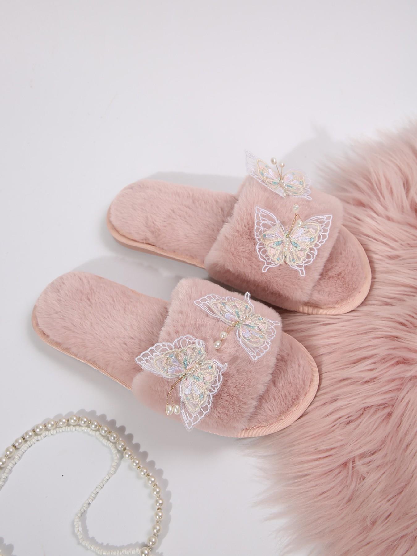 Fashion Soft Sole Comfortable Slippers, Butterfly Decoration, Indoor & Outdoor, Textile Upper, Casual Style, Multi-Functional Shoe