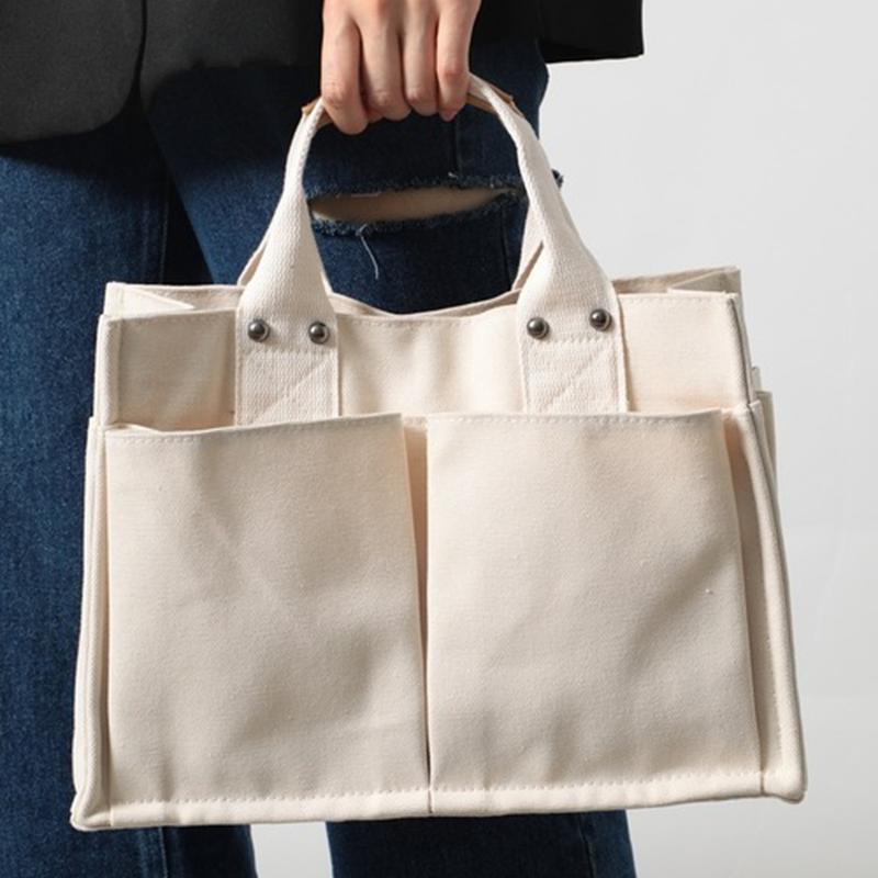 Women's Canvas Bag Multi-pocket Canvas Tote Bag Large Capacity Casual Shoulder Crossbody Bag
