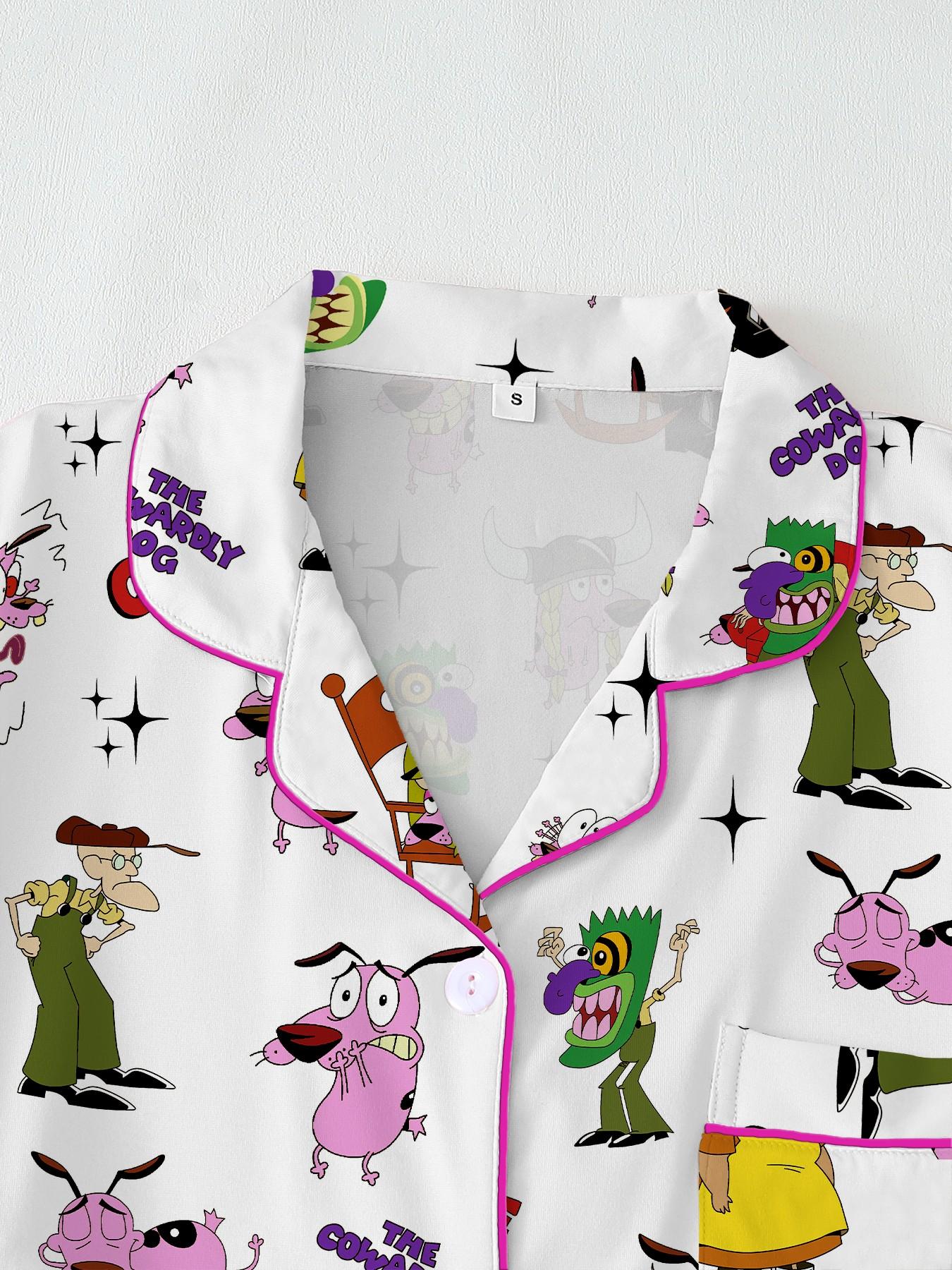 Courage the Cowardly Dog Cartoon Pajama Set, Loose-Fitting Short Sleeve Sleepwear, Comfortable Wear-Outside Pajamas, Perfect Gift