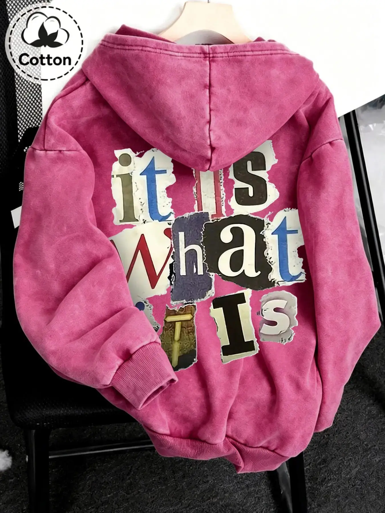 Men's Vintage Washed Zip Up Hoodie, It Is What It Is Ransom Letter Collage Graphic Print Full-Zip Hooded Jacket, Loose Oversized Cotton Streetwear Hooded Sweatshirt, Y2K Retro Long Sleeve Hoodie