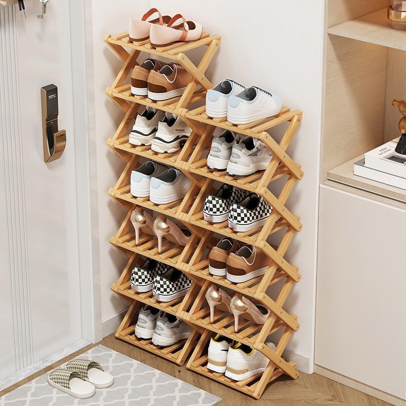 Bamboo Shoe Rack Multi-Layer Foldable, Home Organizer for Living Room Bedroom Bathroom, Shoe Organizer Storage Racks, Shelves Rack