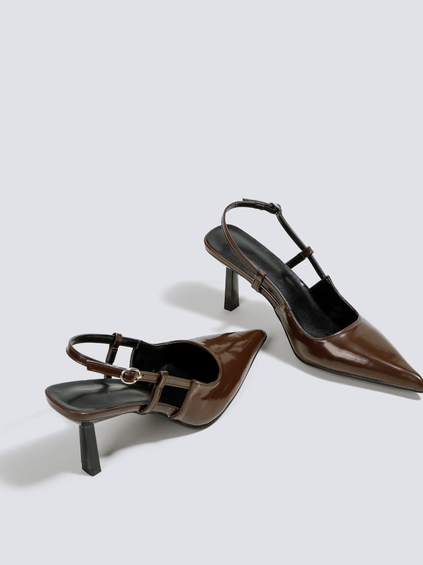 Women's Matte High Heel Shoes, Slip-On Party Wedding Shoes, 7cm Formal Footwear, Pointed Toe Sandals with Back Strap