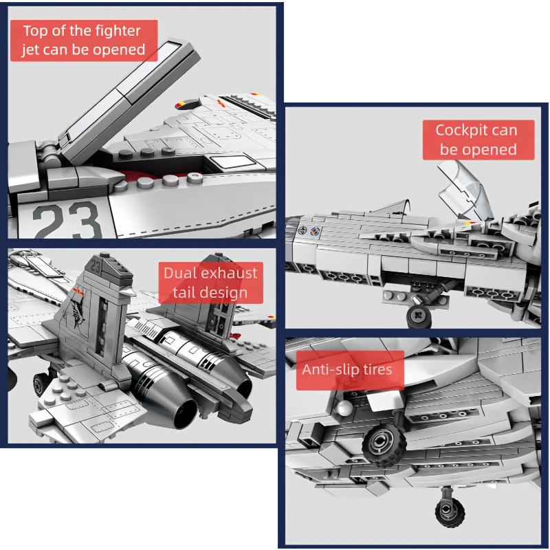 New Elegant Fighter Jet Building Block Model Kit, Hobby Collection Display Piece, Decorative Ornament, Holiday Birthday Gift