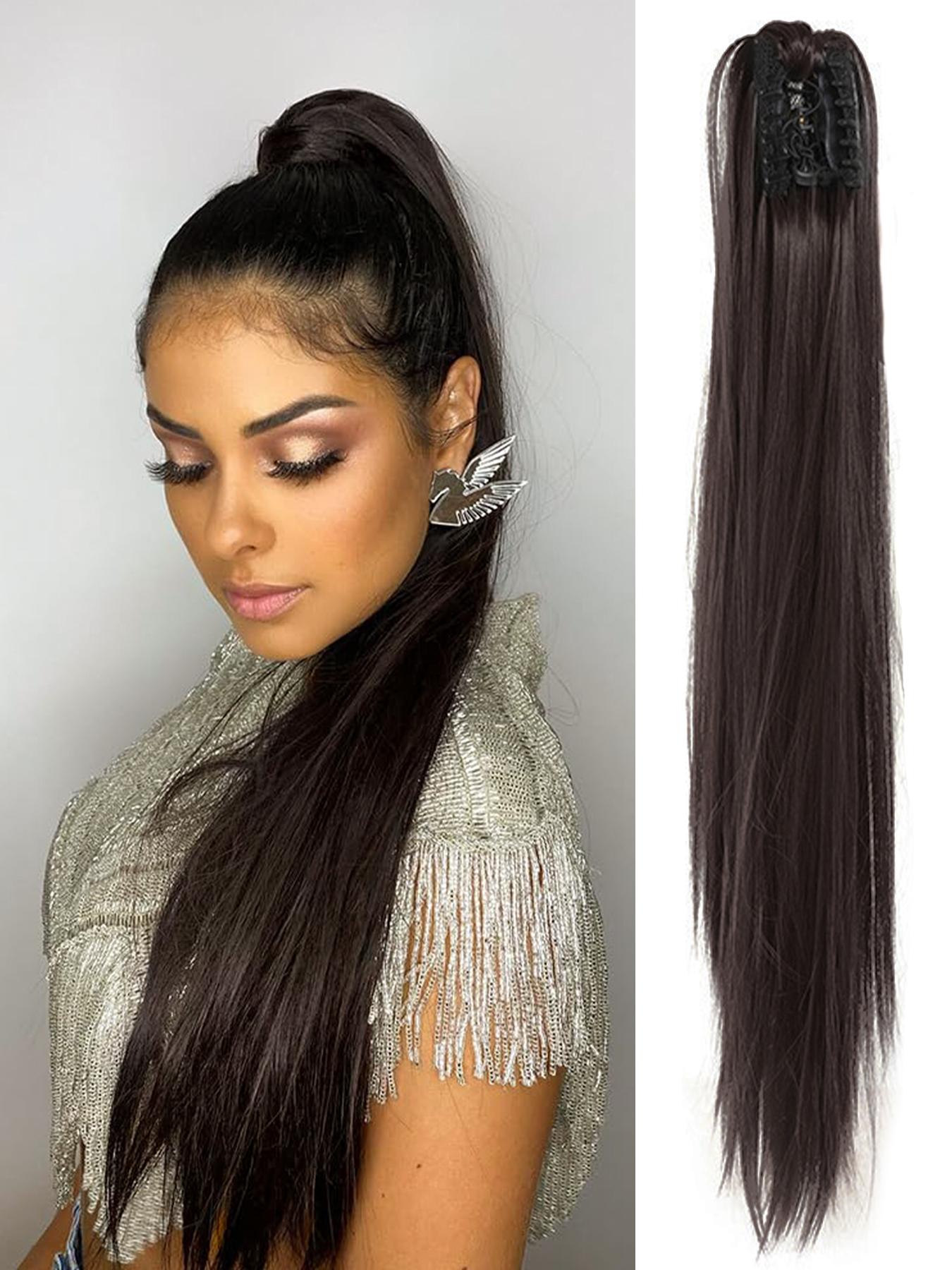 Soft and beautiful. 12 inch clip in ponytail. Black. BARSDAR Ponytail Extension | Long Curly Wavy Claw Clip  main image 2