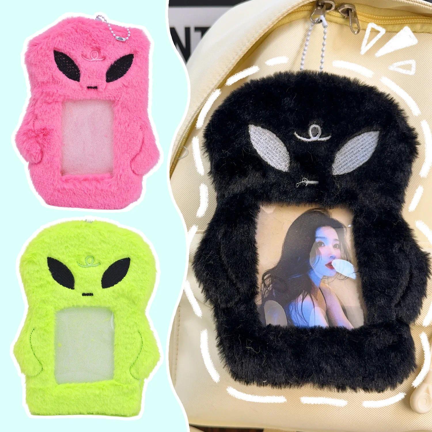 Cartoon Alien Plush Photocard Sleeve - 3in/13*18cm Small Size Anti-Scratch Anti-Lost Accessory for Kpop Idol Fans, Fits Small Cards, Stickers, Postcards, Everyday Use Wearable Electronics Accessory