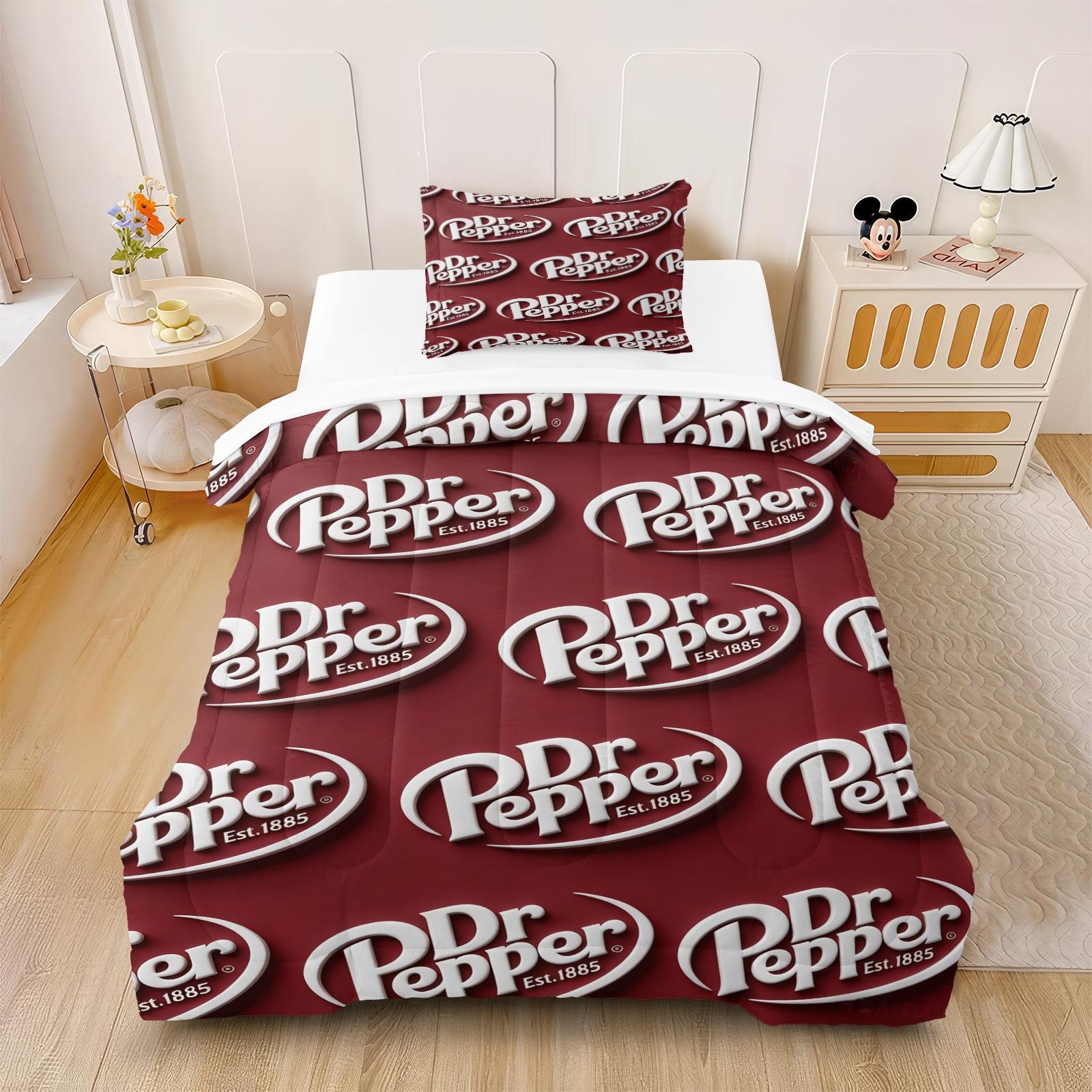 Dr.pepper Creative Design Quilt Set, Digital Print Bedding, Perfect for Young Adults' Bedroom Decor, Includes 1 Quilt and 1-2 Pillowcases