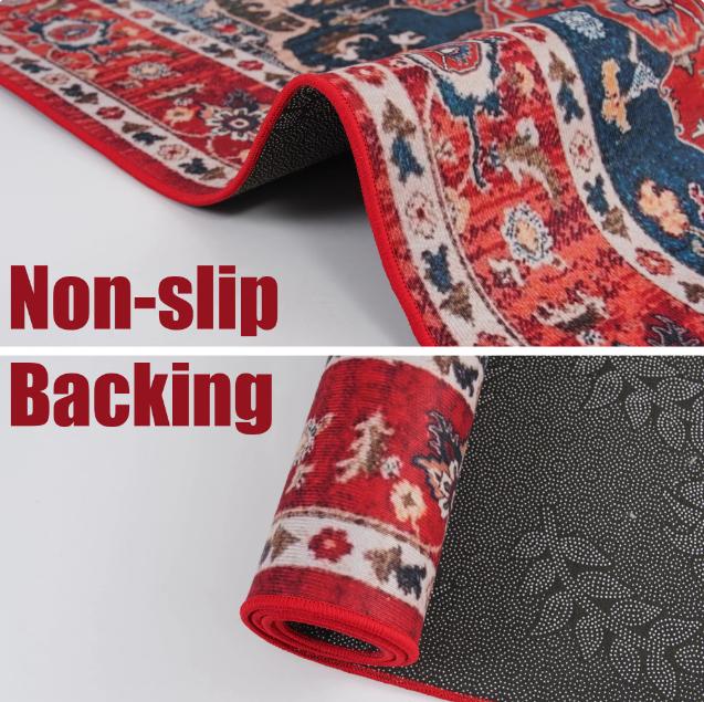 Lochas Boho Area Rug Vintage Tribal Carpet Anti-Slip Rug Washable Persian Carpet for Living Room Bedroom