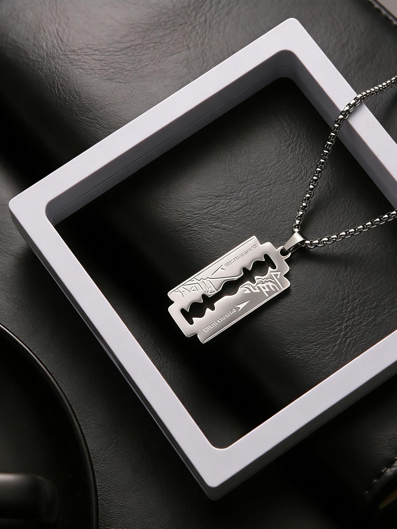 Punk Style Razor Blade Pendant Necklace, Unisex Fashion Accessory, Trendy Men's Shaving Knife Charm, Unique Personality Jewelry