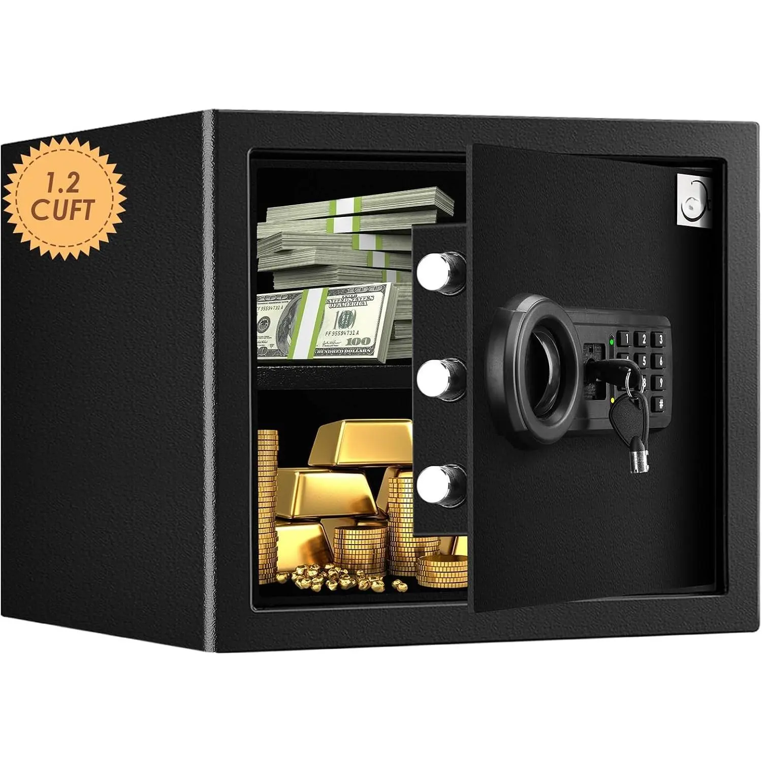 Safe Box 1.2 Cuft Fireproof   Safe, Keypad Medium Lock Box Cabinet Safes, Solid Alloy Steel Office Hotel  Safe, Black