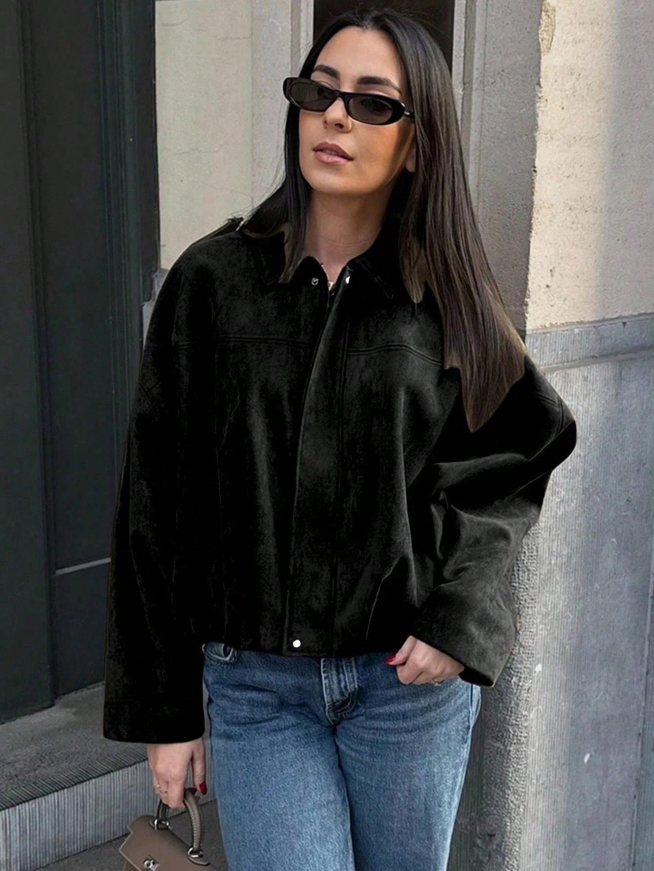 Elegant Solid Color Pilot Jacket for Women, Lightweight Fall Basic Casual Coat, Perfect for Back-To-School and Office, Subtle Luxury Style