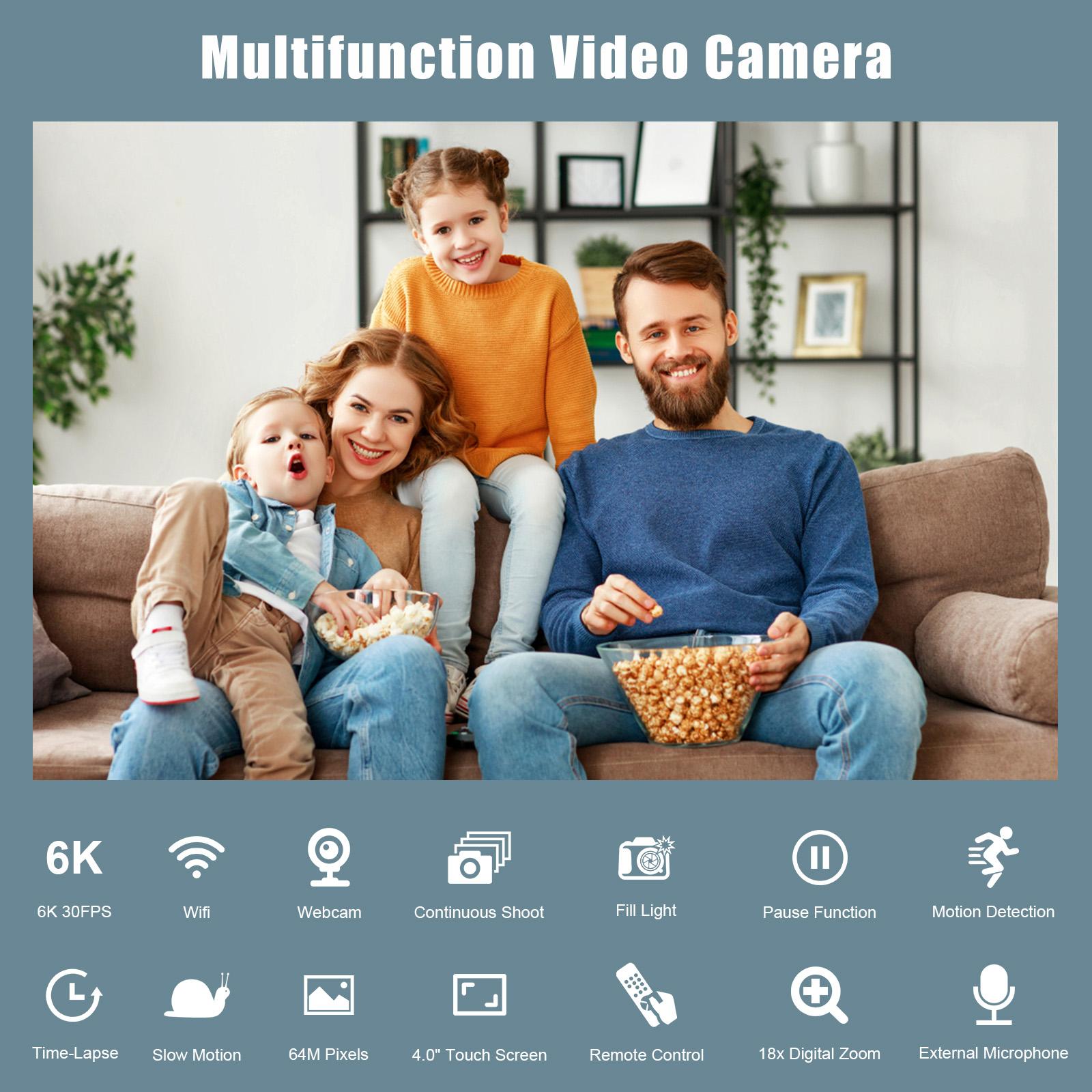 2026 New Year 6K Video Camera 18X digital zoom come with 4 inch touch screen wireless remote control and 64G memory card apply for outdoorfun Camcorder Crystal